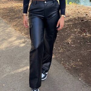 SHEIN Black Wide Leg Faux Leather Pants